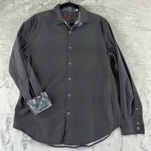 Robert Graham Button Down Shirt Men's XL Black White Geometric Print Classic Fit